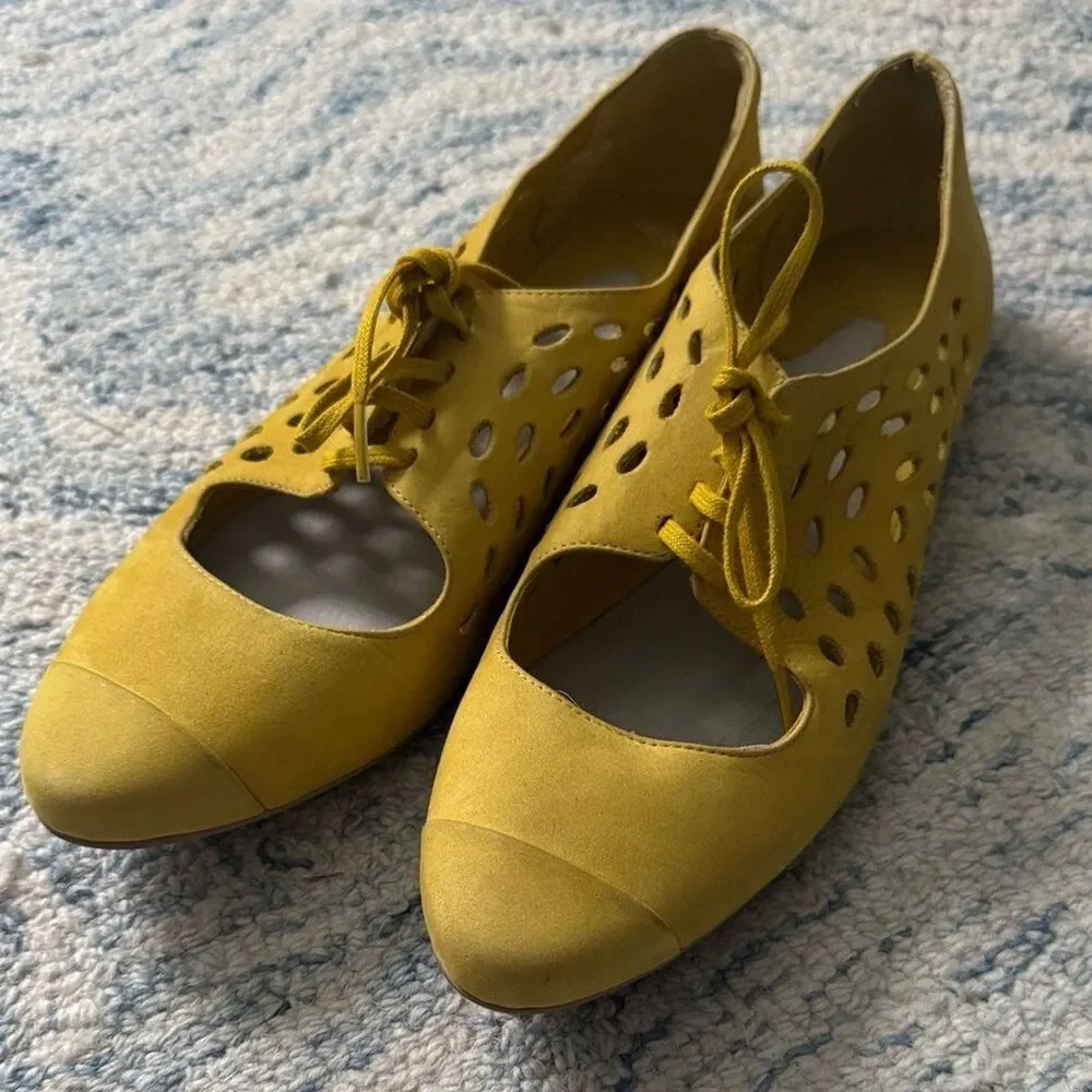 Camper holy yellow suede Niki cutout flats 38